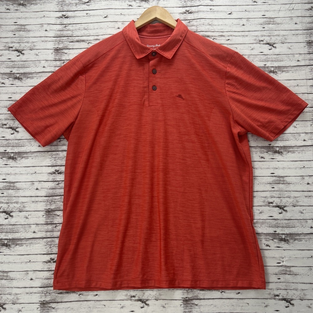 Tommy Bahama IslandZone Polo Shirt Coral Heather Red Men XL SS Peformance Golf - Picture 2 of 9